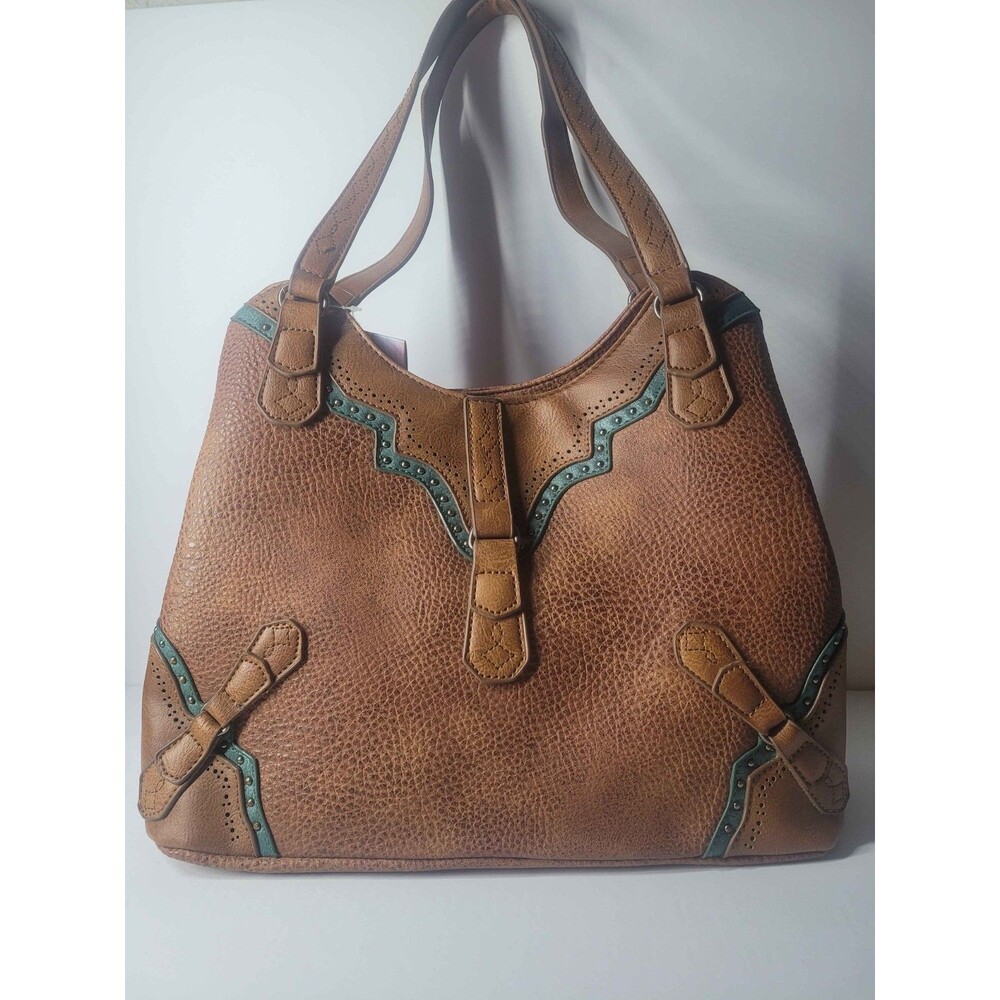 Justin Boots Western Leather Concealed Carry Purse Handbag Brown Turquoise - NEW